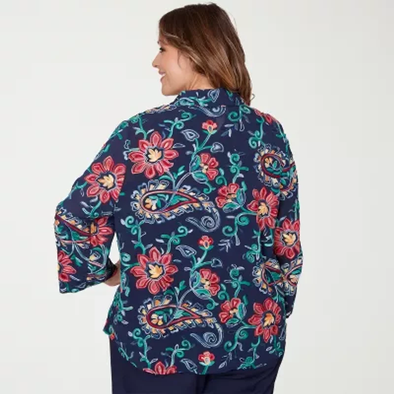 Alfred Dunner Saratoga Springs Womens Plus 3/4 Sleeve Layered Top