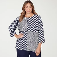 Alfred Dunner Saratoga Springs Womens Plus Crew Neck 3/4 Sleeve T-Shirt