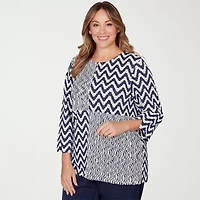 Alfred Dunner Saratoga Springs Womens Plus Crew Neck 3/4 Sleeve T-Shirt