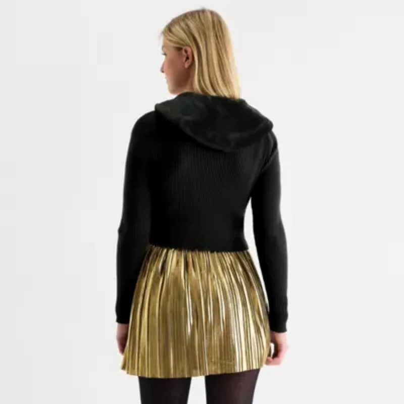 Juniors Girls Night Out Fur Trim Womens V Neck Long Sleeve Hello Kitty Pullover Sweater