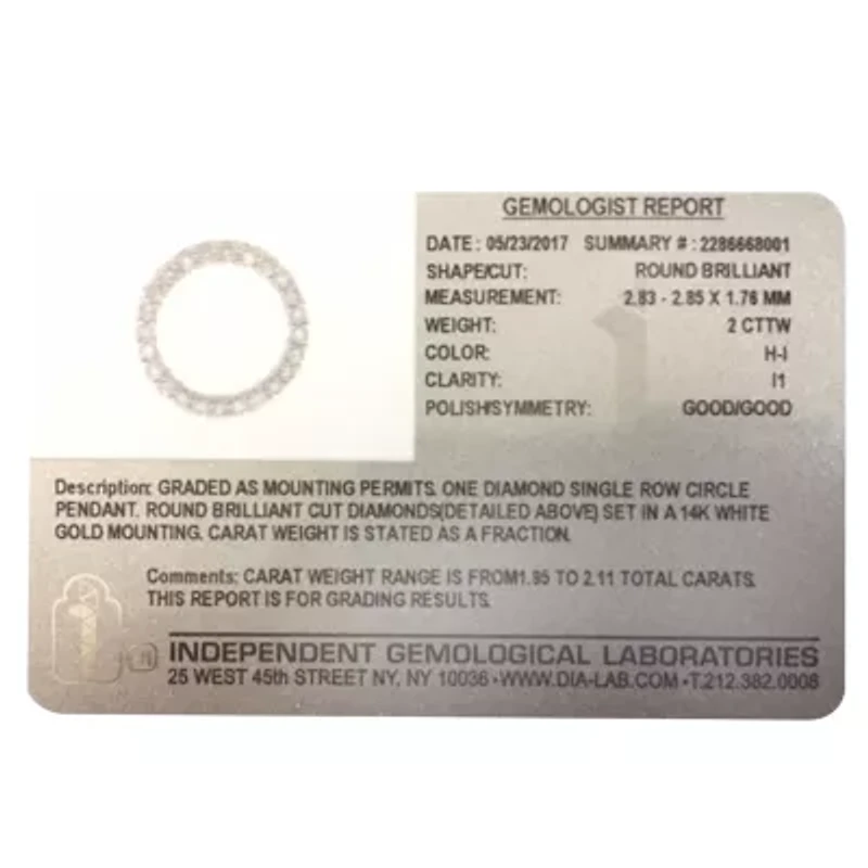 Womens 2 CT. T.W. Genuine White Diamond 14K Gold 18 Inch Pendant Necklace