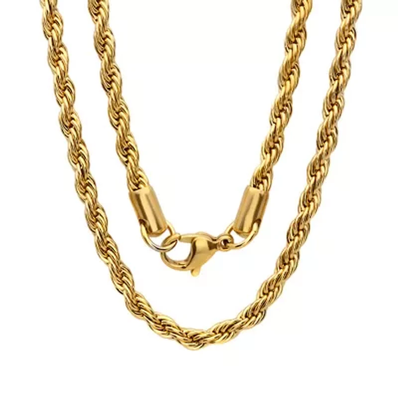 Mens 18K Gold Over Stainless Steel Hypoallergenic 30 Inch Rope Chain Necklace