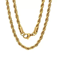 Mens 18K Gold Over Stainless Steel Hypoallergenic 30 Inch Rope Chain Necklace