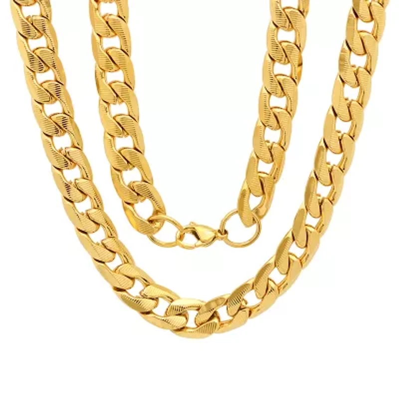 Mens 18K Gold Over Stainless Steel Hypoallergenic 24 Inch Curb Chain Necklace