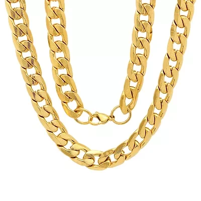 Mens 18K Gold Over Stainless Steel Hypoallergenic 24 Inch Curb Chain Necklace