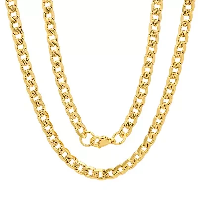 Mens 18K Gold Over Stainless Steel Hypoallergenic 24 Inch Curb Chain Necklace