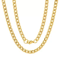 Mens 18K Gold Over Stainless Steel Hypoallergenic 24 Inch Curb Chain Necklace