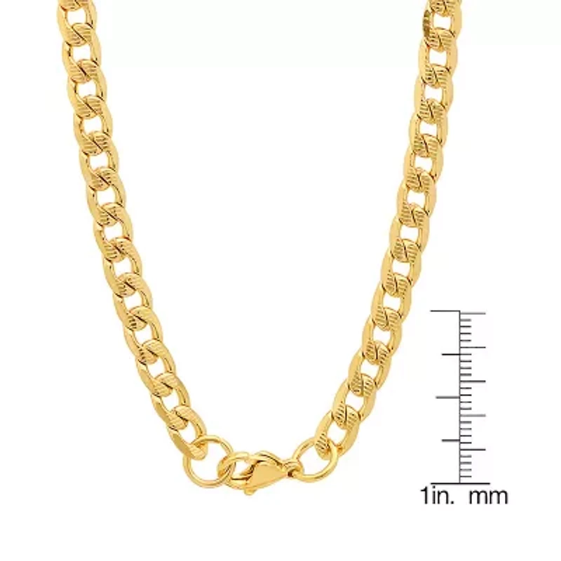 Mens 18K Gold Over Stainless Steel Hypoallergenic 24 Inch Curb Chain Necklace
