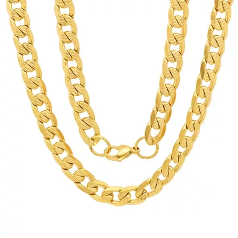 Mens 18K Gold Over Stainless Steel Hypoallergenic 24 Inch Curb Chain Necklace
