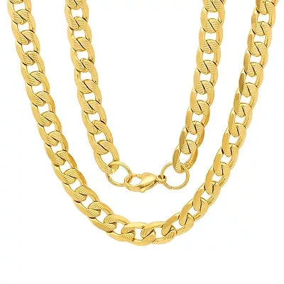 Mens 18K Gold Over Stainless Steel Hypoallergenic 24 Inch Curb Chain Necklace