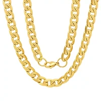 Mens 18K Gold Over Stainless Steel Hypoallergenic 24 Inch Curb Chain Necklace