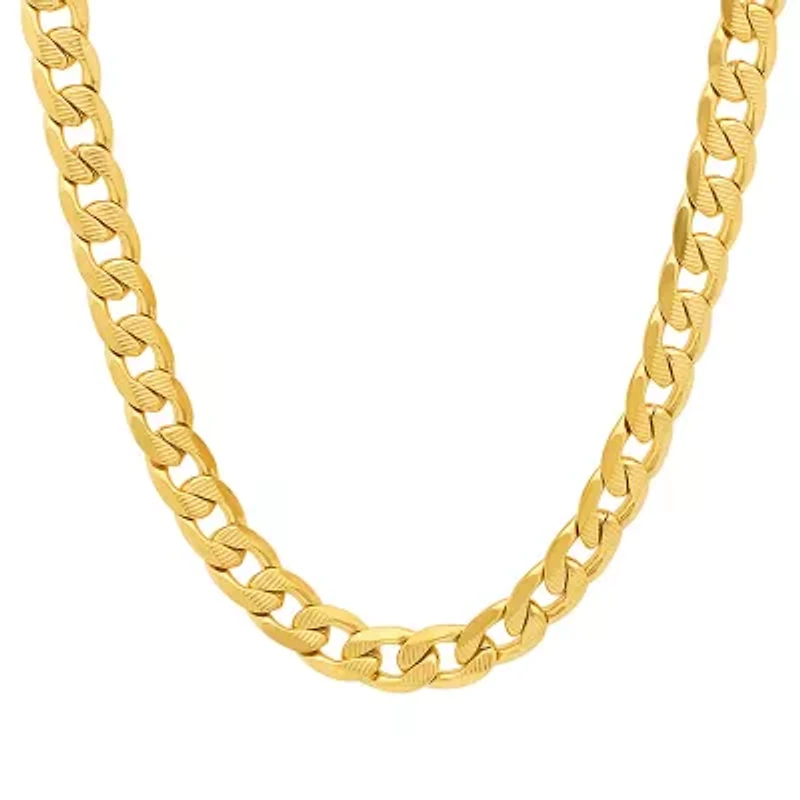 Mens 18K Gold Over Stainless Steel Hypoallergenic 24 Inch Curb Chain Necklace