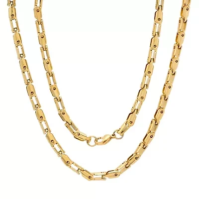 Mens 18K Gold Over Stainless Steel Hypoallergenic 24 Inch Mariner Chain Necklace