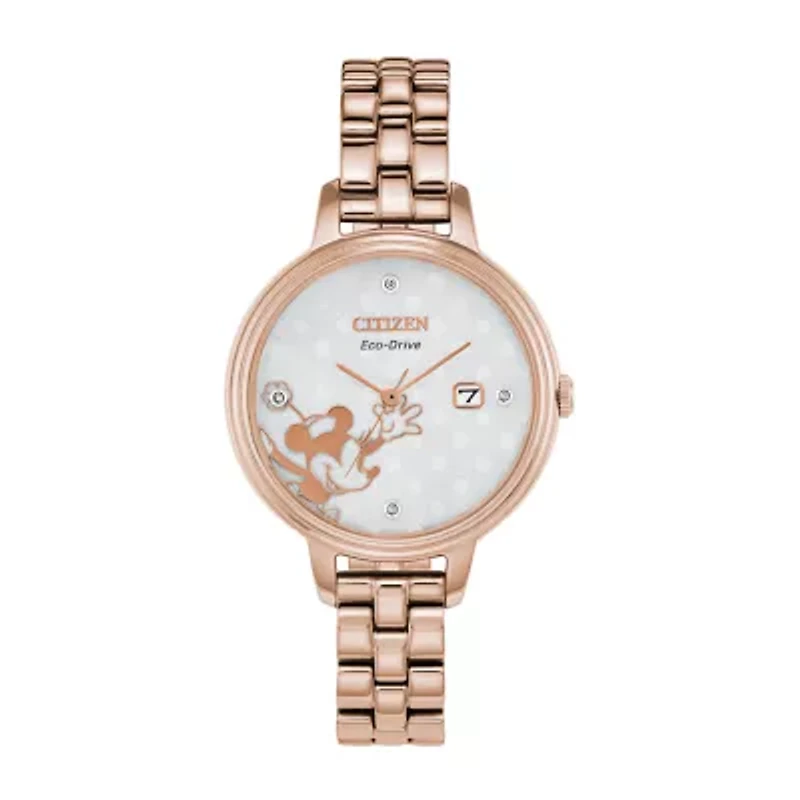 Citizen Minnie Mouse Womens Rose Goldtone Stainless Steel Bracelet Watch Ew2448-51w