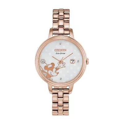 Citizen Minnie Mouse Womens Rose Goldtone Stainless Steel Bracelet Watch Ew2448-51w