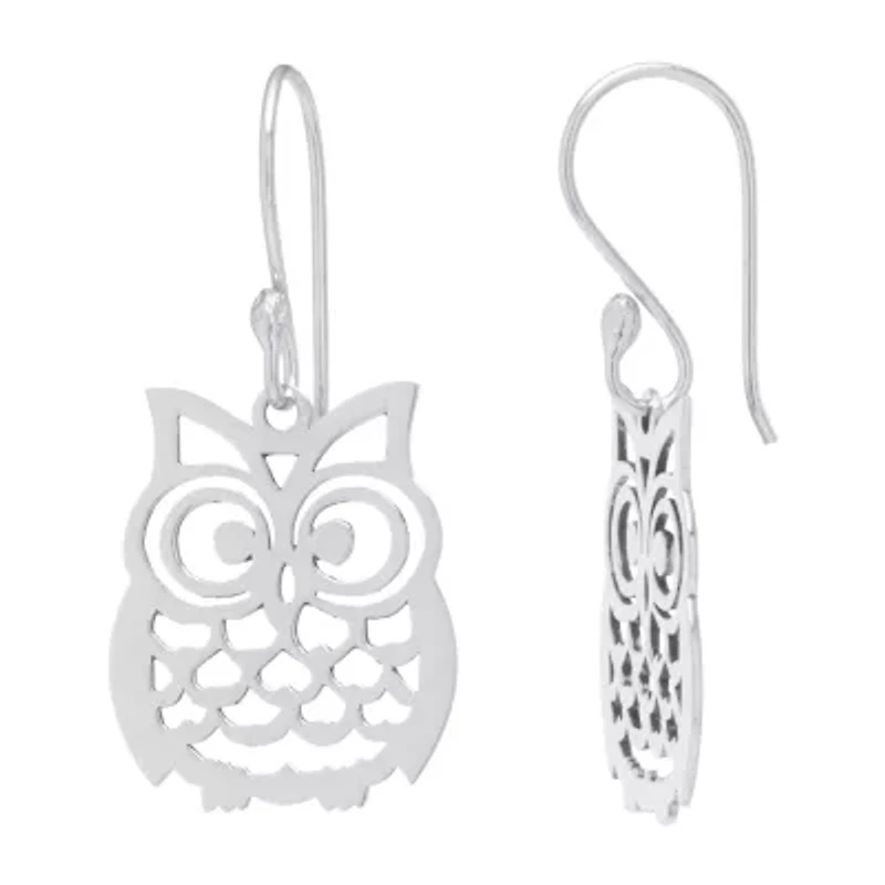 Silver Treasures Owl Womens Sterling Silver Drop Earrings