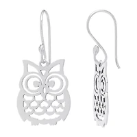 Silver Treasures Owl Womens Sterling Silver Drop Earrings