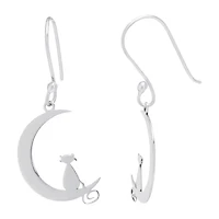 Silver Treasures Cat Womens Sterling Silver Moon Drop Earrings