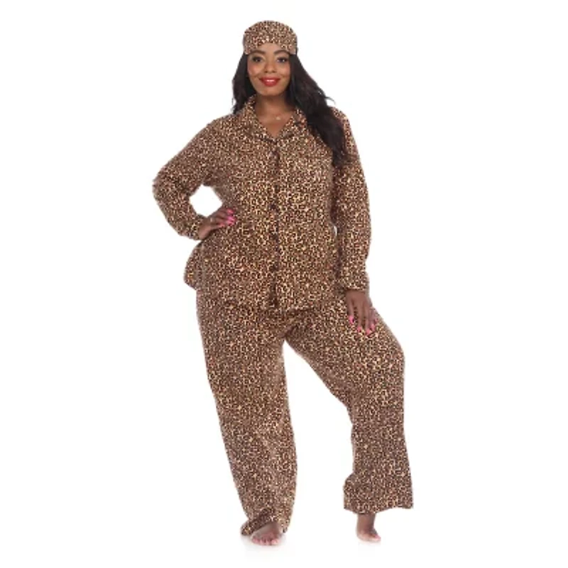 White Mark Womens V-Neck Long Sleeve 3-pc. Plus Pajama Sets