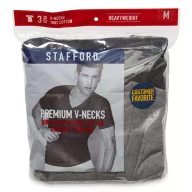Stafford Heavyweight Mens 3 Pack Short Sleeve V Neck T-Shirt Tall