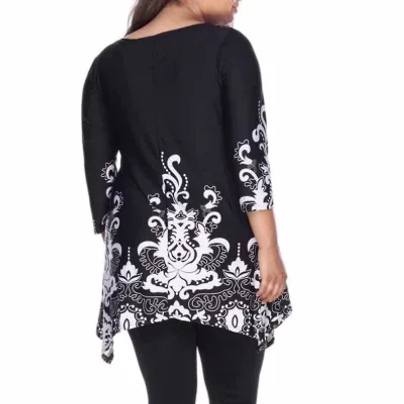White Mark Plus Yanette Womens Scoop Neck 3/4 Sleeve Tunic Top