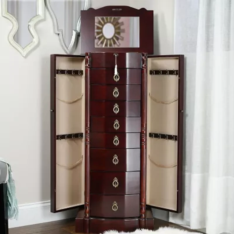 Hives And Honey Robyn Lockable Cherry Jewelry Armoire