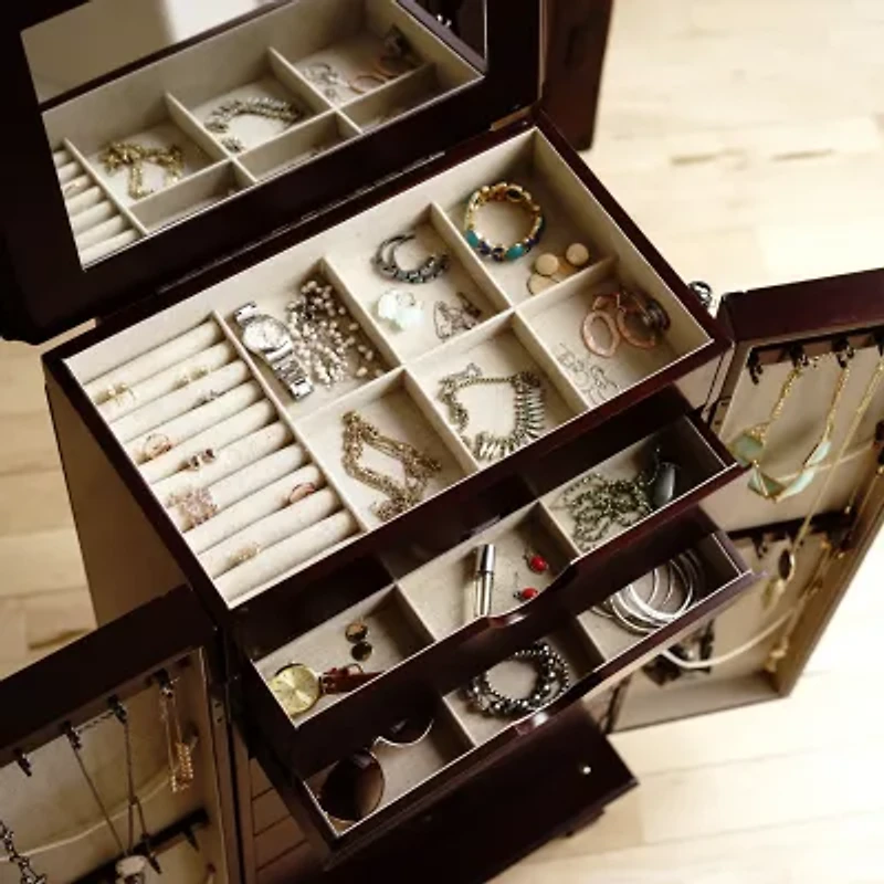 Hives And Honey Cabby Lockable Cherry Jewelry Armoire