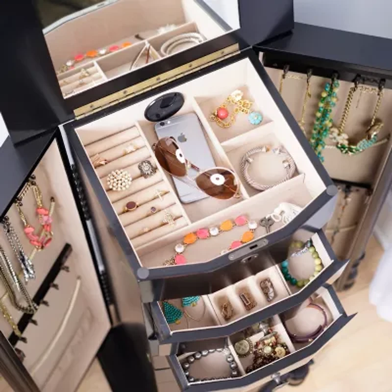 Hives And Honey Louie Lockable Oak Jewelry Armoire