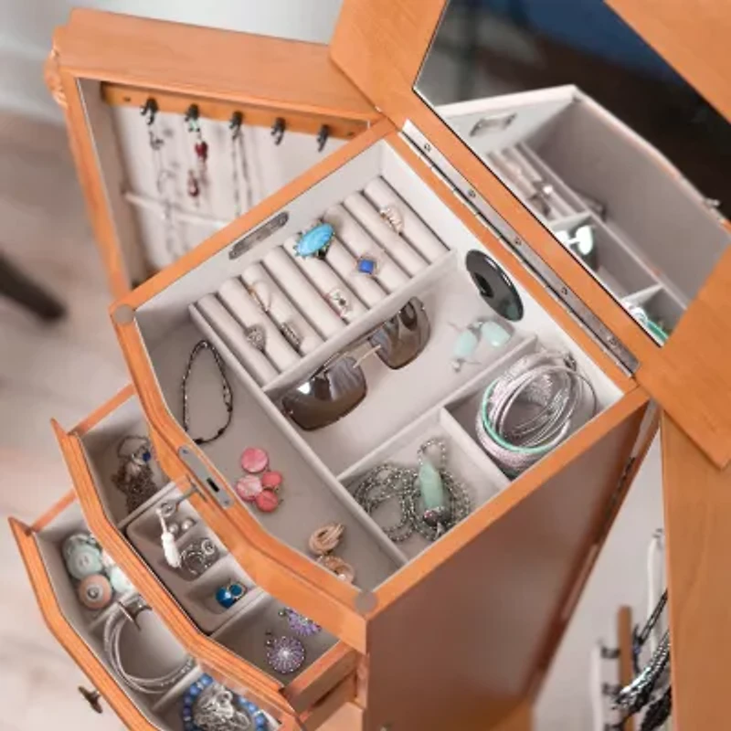 Hives And Honey Louis Lockable Oak Jewelry Armoire