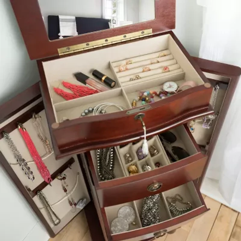 Hives And Honey Nora Lockable Cherry Jewelry Armoire