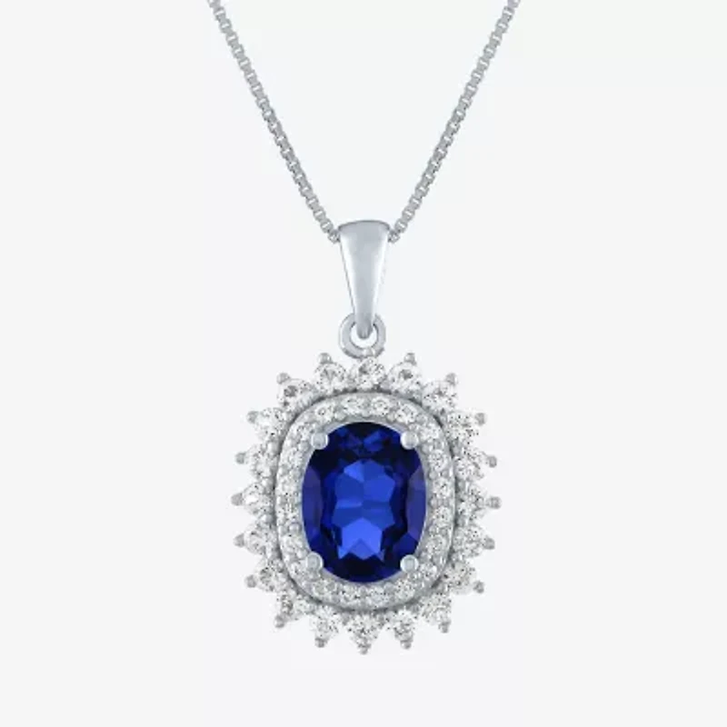 Womens Gemstone Sterling Silver Oval Halo Pendant Necklace