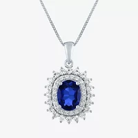 Womens Gemstone Sterling Silver Oval Halo Pendant Necklace