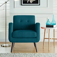 Kingston Mid-Century Modern Accent Armchair Linen with Legs an Espresso Finish