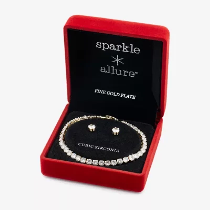 Sparkle Allure Light Up Box Womens Cubic Zirconia 18K Gold Over Brass 2-pc. Jewelry Set