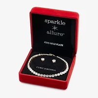 Sparkle Allure Light Up Box Womens Cubic Zirconia 18K Gold Over Brass 2-pc. Jewelry Set
