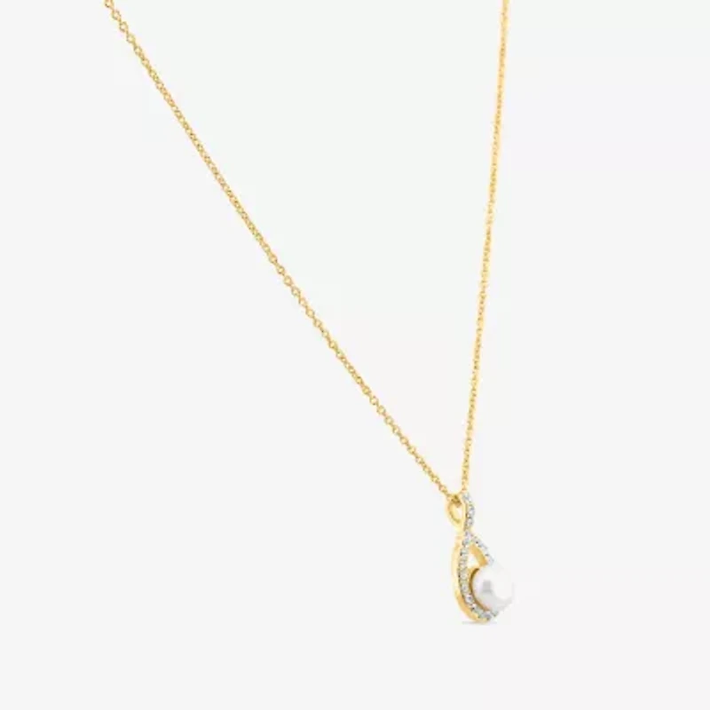 Sparkle Allure Light Up Box Womens Cubic Zirconia Simulated Pearl 18K Gold Over Brass Pear 4-pc. Jewelry Set