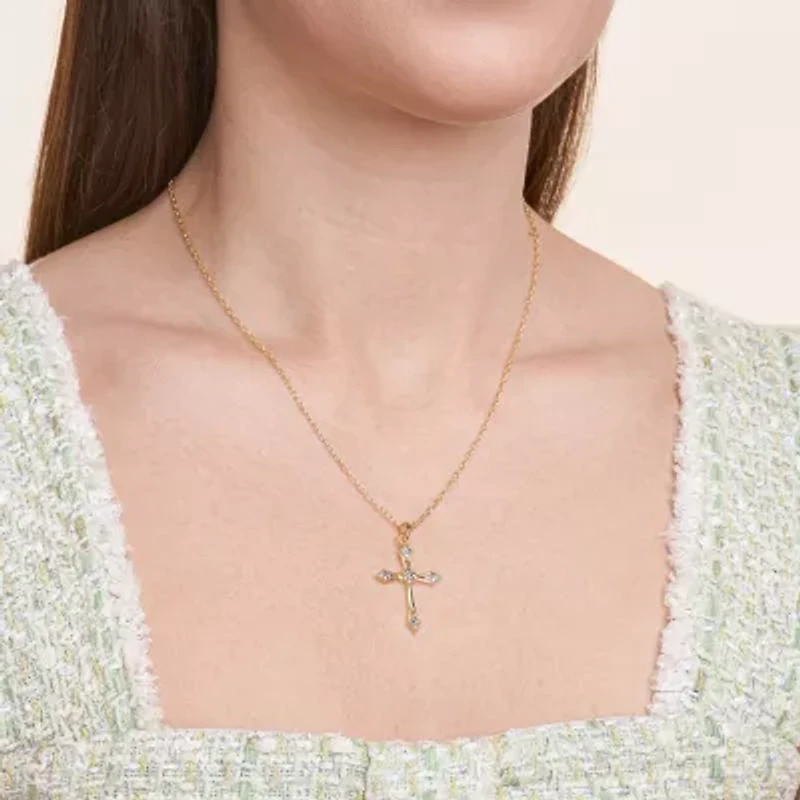 Sparkle Allure Internet Catalog Womens Natural White Diamond Accent 18K Gold Over Brass Cross 18 Inch Pendant Necklace
