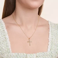 Sparkle Allure Internet Catalog Womens Natural White Diamond Accent 18K Gold Over Brass Cross 18 Inch Pendant Necklace