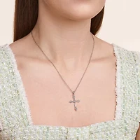 Sparkle Allure Womens White Diamond Accent Pure Silver Over Brass Cross 18 Inch Pendant Necklace