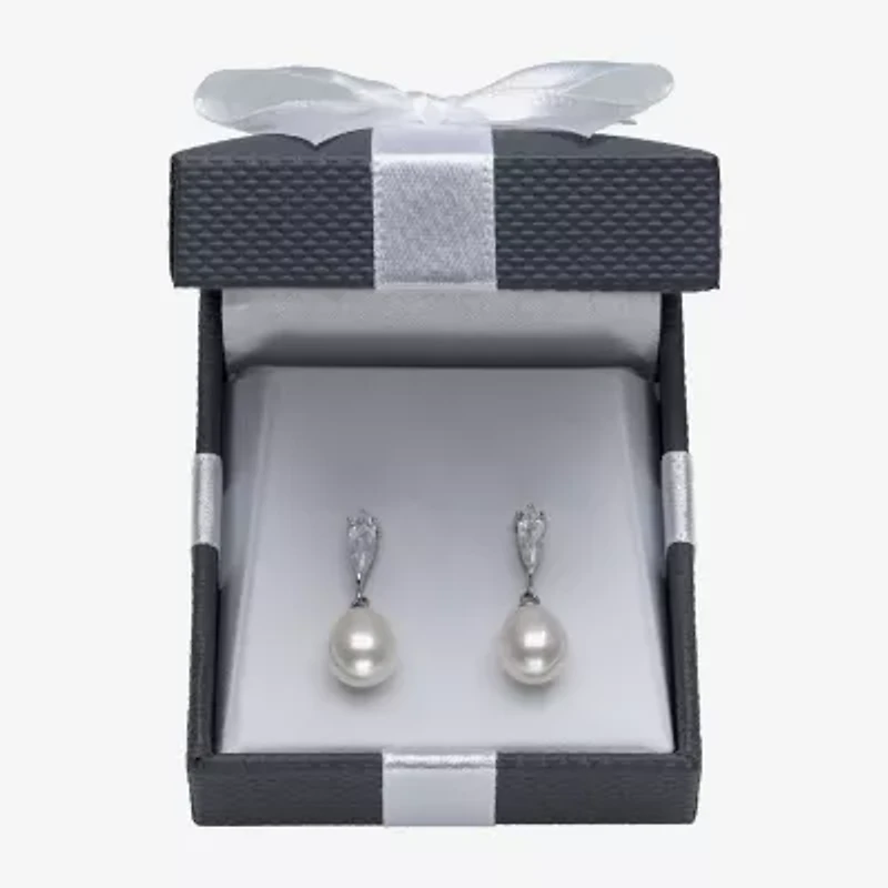 Womens Genuine White Cultured Freshwater Pearl Sterling Silver Drop Earrings