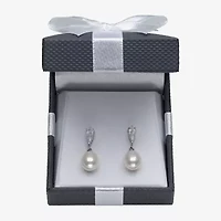 Womens Genuine White Cultured Freshwater Pearl Sterling Silver Drop Earrings
