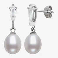 Womens Genuine White Cultured Freshwater Pearl Sterling Silver Drop Earrings