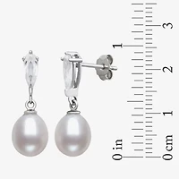 Womens Genuine White Cultured Freshwater Pearl Sterling Silver Drop Earrings