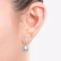 Womens Genuine White Cultured Freshwater Pearl Sterling Silver Drop Earrings
