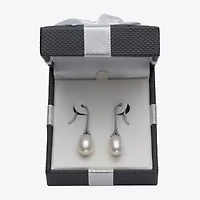Womens Genuine White Cultured Freshwater Pearl Sterling Silver Drop Earrings