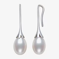 Womens Genuine White Cultured Freshwater Pearl Sterling Silver Drop Earrings