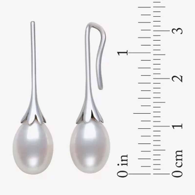 Womens Genuine White Cultured Freshwater Pearl Sterling Silver Drop Earrings