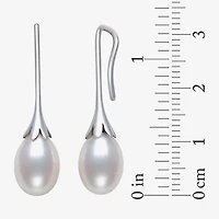 Womens Genuine White Cultured Freshwater Pearl Sterling Silver Drop Earrings