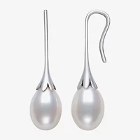 Womens Genuine White Cultured Freshwater Pearl Sterling Silver Drop Earrings