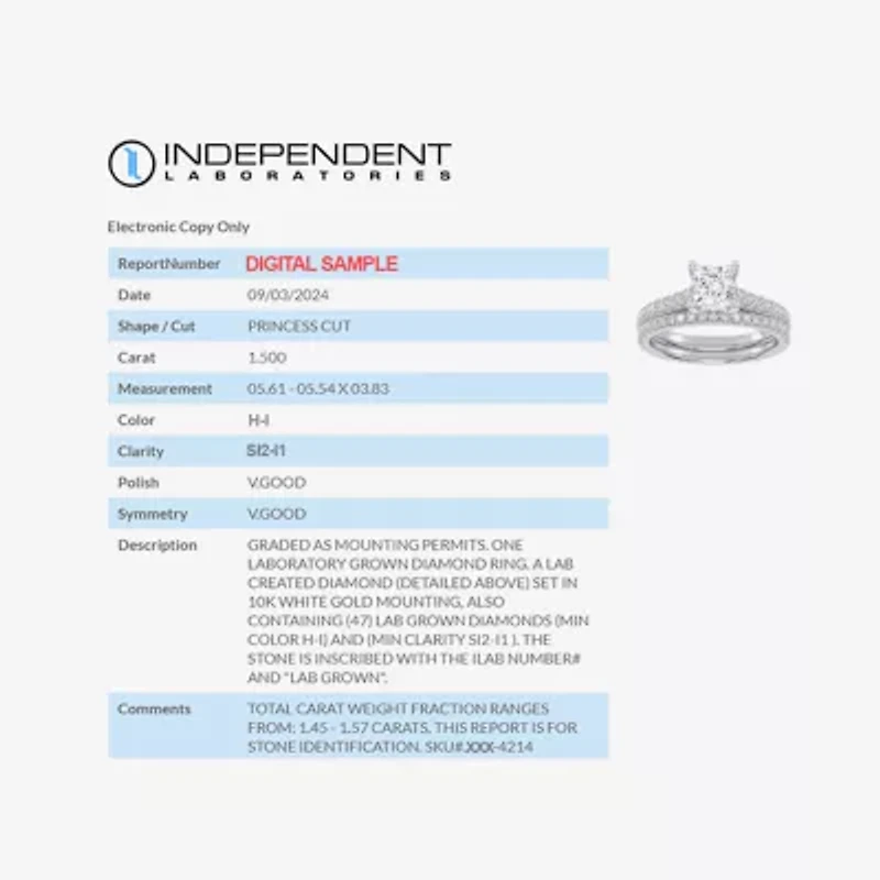 (H-I / Si2-I1) Womens 1 1/2 CT. T.W. Lab Grown White Diamond 10K or 14K Gold Side Stone Bridal Set